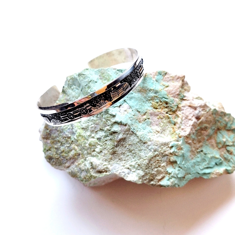 Storyteller Cuff Bracelet Sterling Silver Native American Handmade